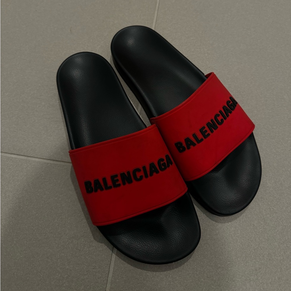 Balenciaga Red and Black Slides